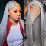 AMZHAIR Raw Vietnamese Hair Sliver Grey Color  Bone Straight Wigs 100% Human Hair 13x6 Hd Lace Frontal Wig Glueless 13x4 Lace Frontal Wigs for Black Women