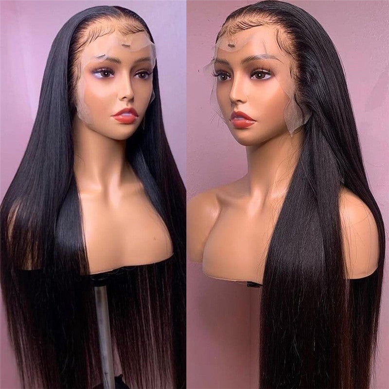 100% Virgin Human Hair HD Transparent Straight 13X4 Lace Front Wig Pre Plucked 180% Density