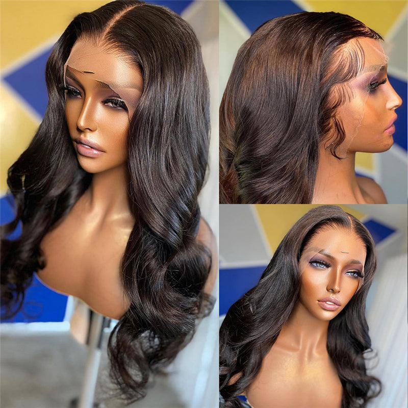 180% Density HD Lace Front Human Hair Body Wave Wig Pre Plucked For Black Women