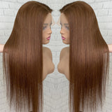 Silky Straight Human Hair 360 Transparent Lace Virgin Wigs 4# Brown Hair