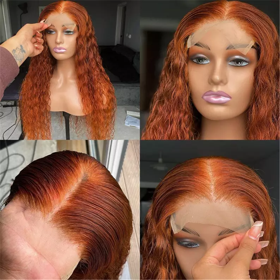 Ginger Orange Colored Human Hair HD Lace Frontal Wig Pre Plucked With Baby Hair 180% Density