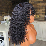 Trending Style Machine Made Wigs With Bangs Kinky Curly Human Hair High Density 180% Soft and Bouncy