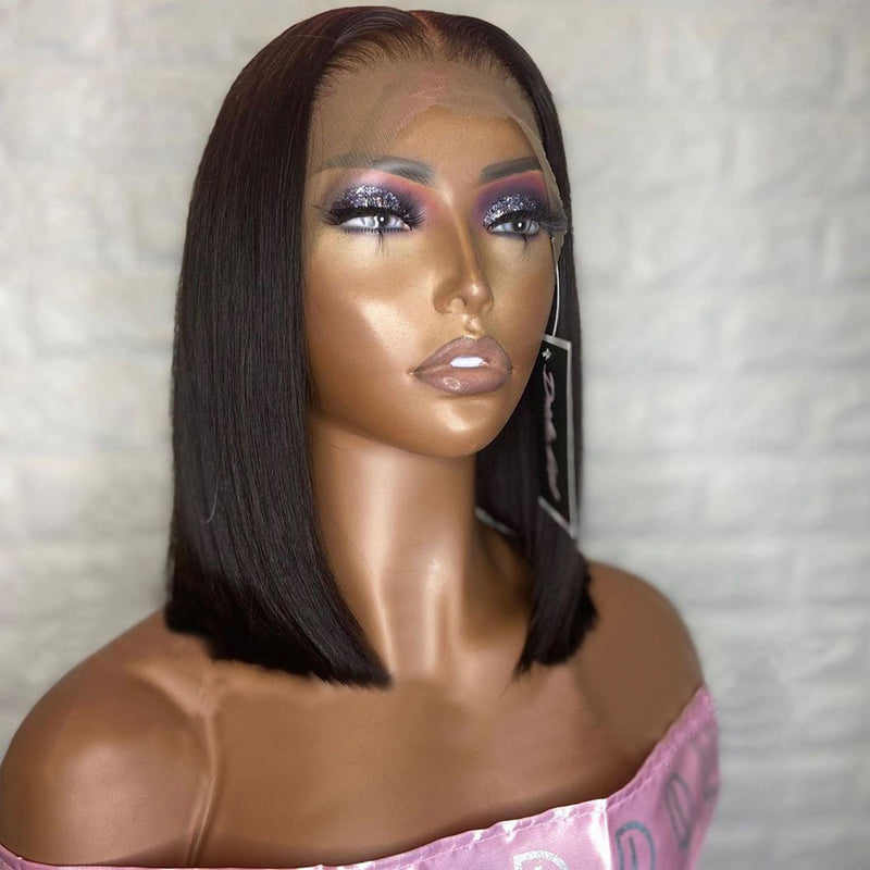 High Quality 180% Density Straight Short Bob Wig HD Lace Front Wig Pre Plucked