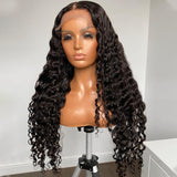 Deep Curly Wave Human Hair Lace Front Wig Pre Plucked HD Transparent 180% Density