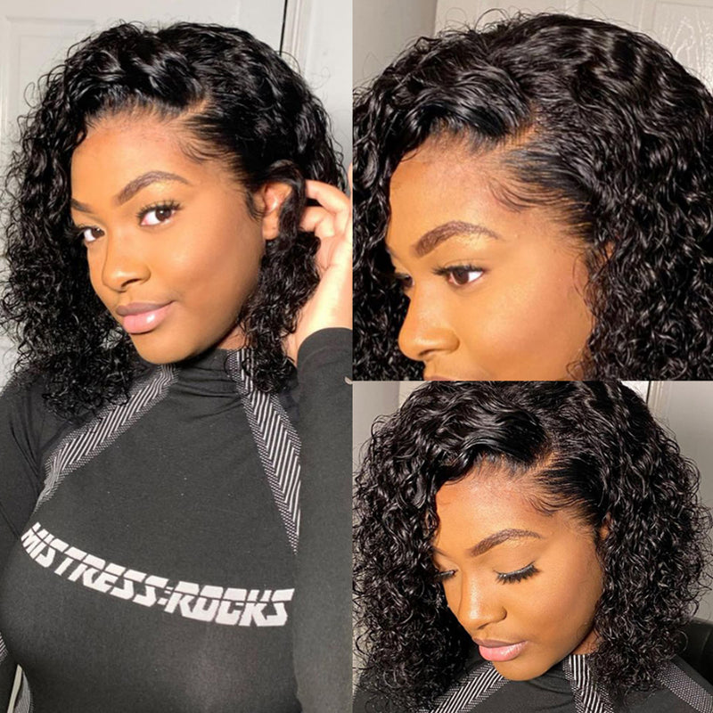 180% Density Pre Plucked Deep Wave Bob Glueless HD Lace Front Human Hair Wig For Black Women
