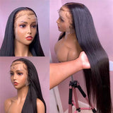 180% Density Pre Plucked HD Transparent Glueless Straight Lace Front Human Hair Wig