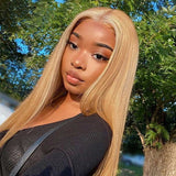 Honey Blonde 27# Pre Colored Straight Human Hair HD Lace Frontal Wig