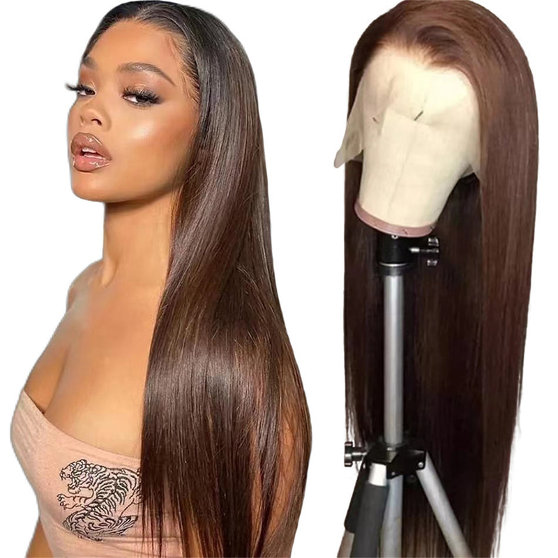 4# Brown Color Human Hair Wigs Transparent HD Frontal Lace