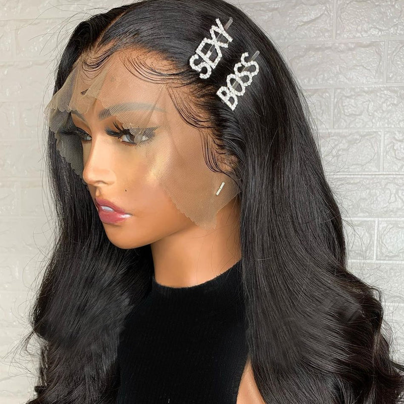 180% Density Body Wave Real Human Hair HD Transparent Lace Front Wig Pre Plucked For Black Women