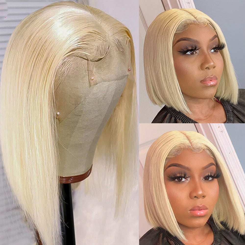 Blonde 613# Bob Lace Closure Wigs Top Quality Human Hair Lace Bob Wig Pre Plucked With Baby Hair