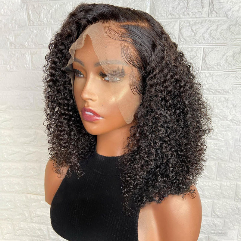 High Quality Afro Curly Wave Short BOB Wig HD Transparent Lace Front Wig Human Hair