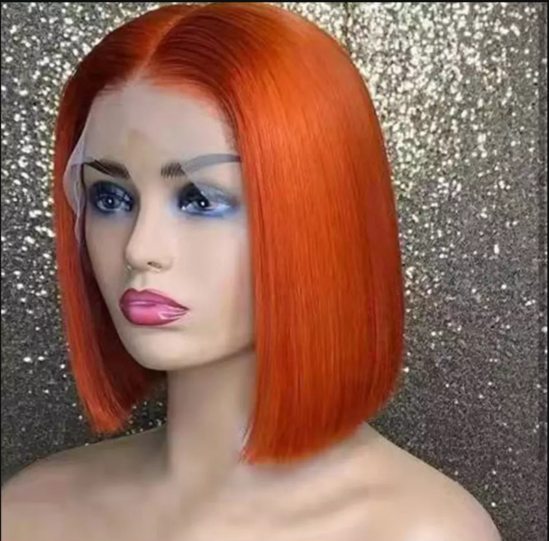 Ginger Orange Color 350# Human Hair Short Bob Lace Front Wig Bleached Knots for Black Women