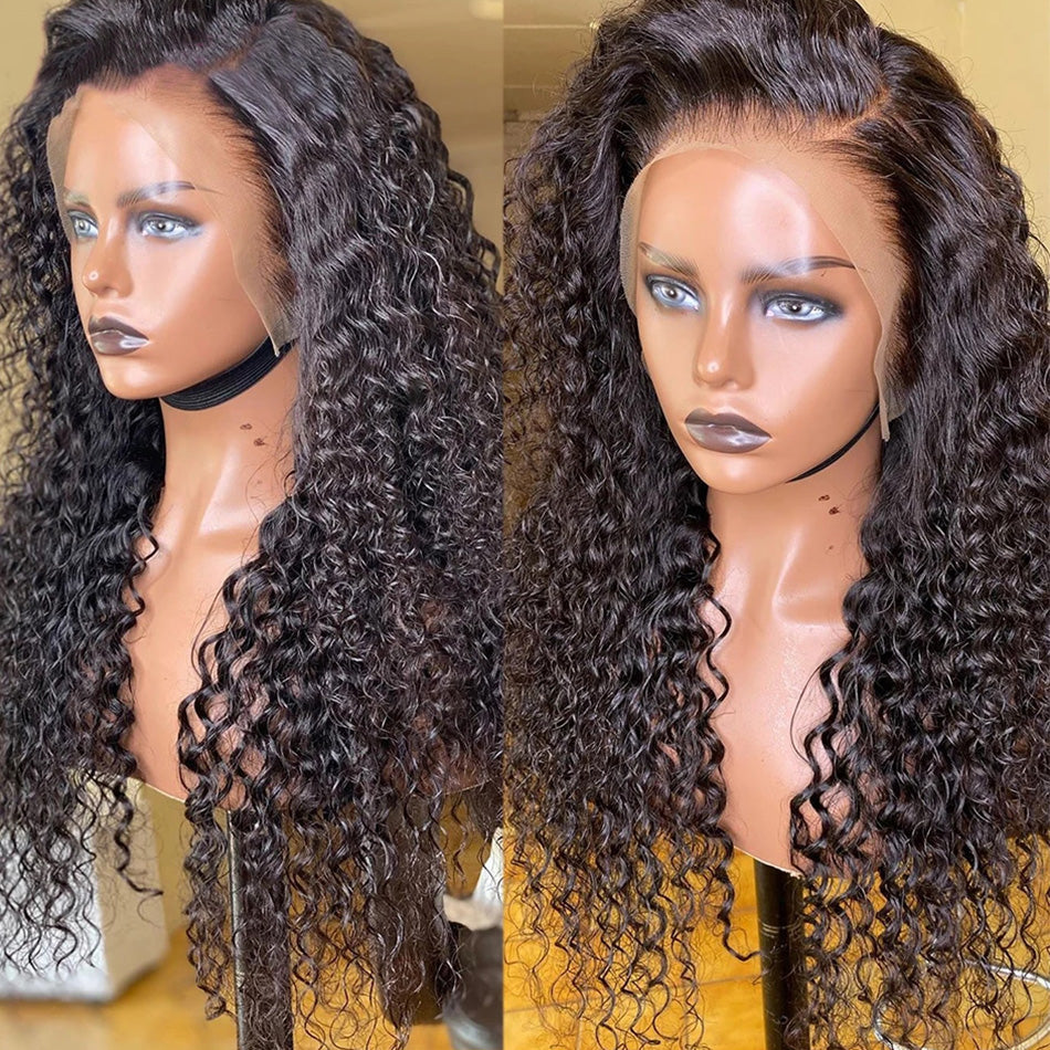 Brazilian Hair Curly Wave HD Transparent Lace Front Wigs 180% Density Pre Plucked