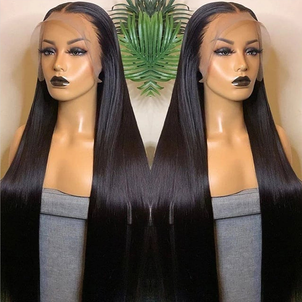 180% Density Straight Human Hair HD Transparent Lace Front Wig Pre Plucked