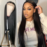 100% Virgin Human Hair HD Transparent Straight 13X4 Lace Front Wig Pre Plucked 180% Density