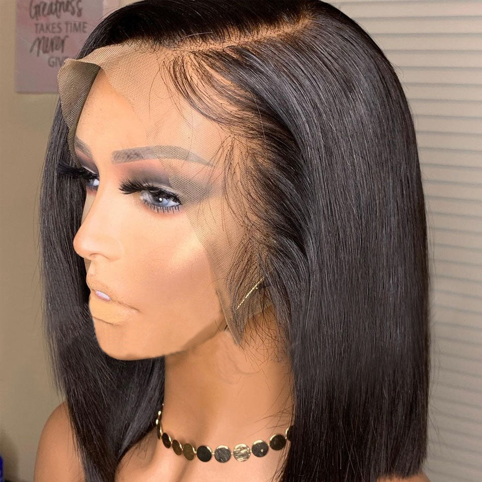 High Quality 180% Density Straight Bob Wigs 100% Virgin Human Hair HD Lace Front Wig Pre Plucked