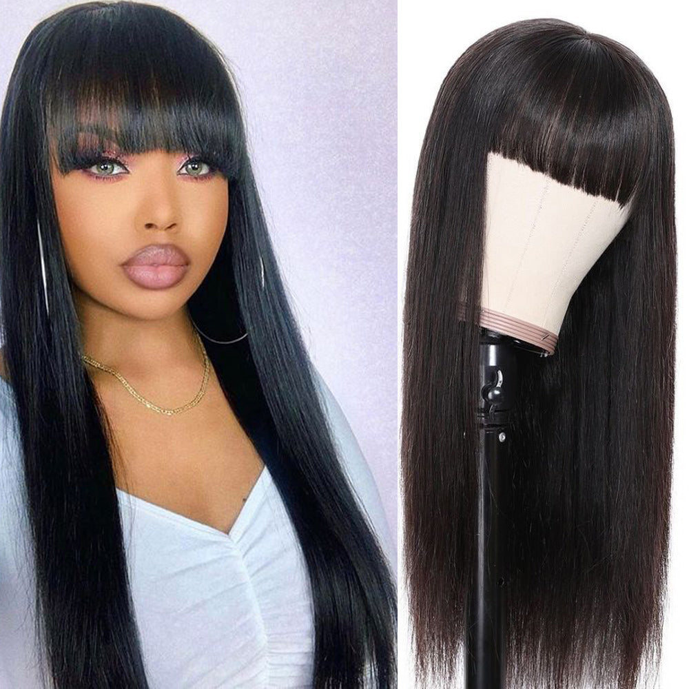 Clearance Sales Fashionable Design Machine Made Wigs With Bangs Straight Brazilian Human Virgin Remy Hair
