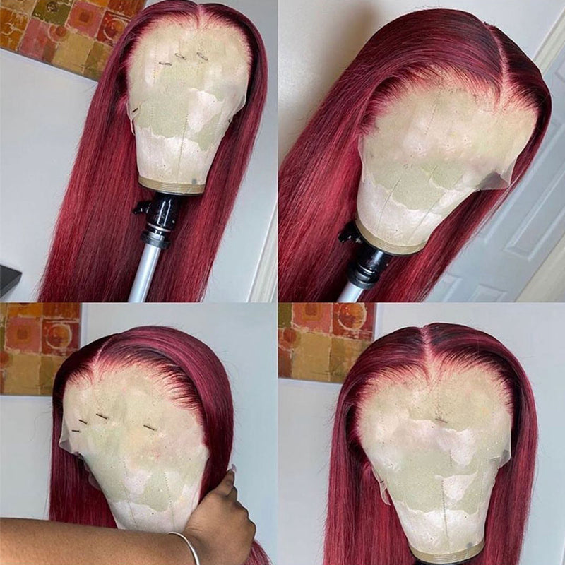 180% Density Burgundy Bug 99J Lace Frontal Wig Pre Plucked