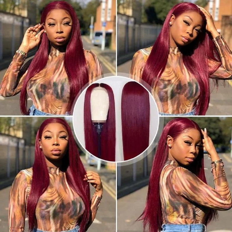 180% Density Burgundy Bug 99J Lace Frontal Wig Red Lace Front Wig Pre Plucked