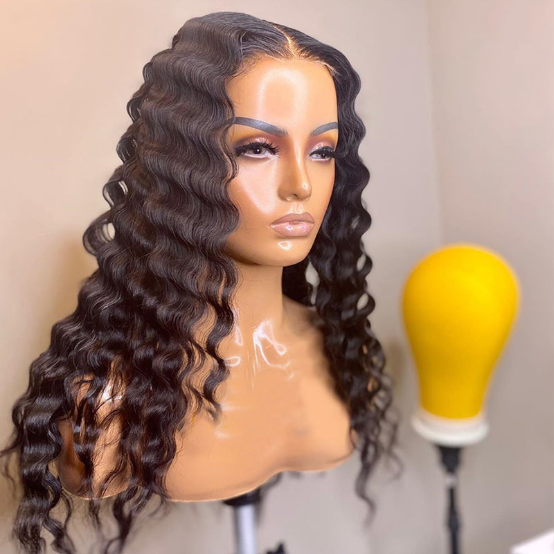 Deep Wave 13x4 HD Transparent Lace Front Human Hair Wigs Pre Plucked For Black Women