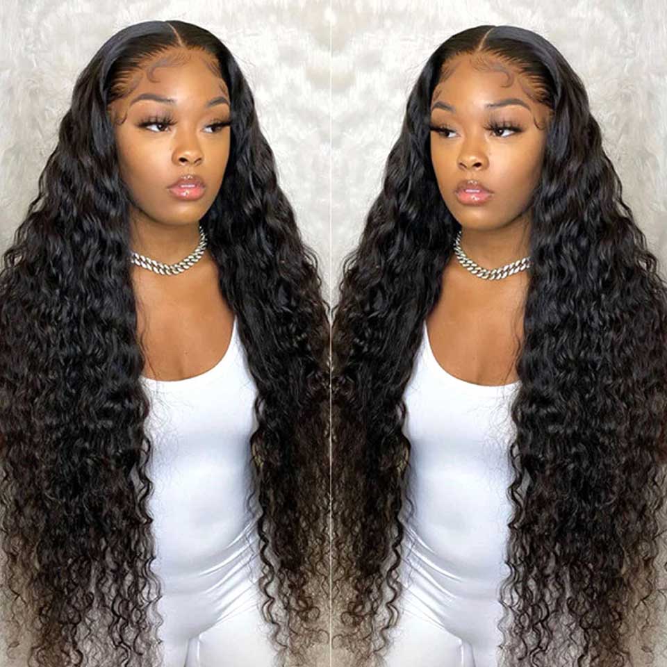 Glueless Deep Wave HD 13x4 Lace Front Human Hair Wigs Pre-Plucked Hairline 180% Density