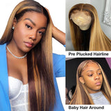4#/27# Piano Color Stripes Highlight Human Hair HD 360 Lace Wig Natural Straight Wave