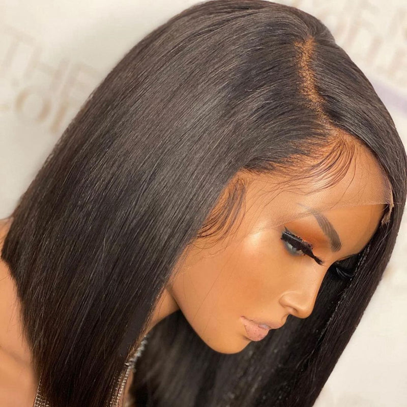 Pre Plucked Pixie Side Part Straight Bob Lace Frontal Wig HD Lace 180% Density