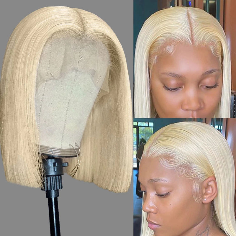 Pre Plucked 613 Blonde Bob Lace Frontal Wig Middle Part High Quality