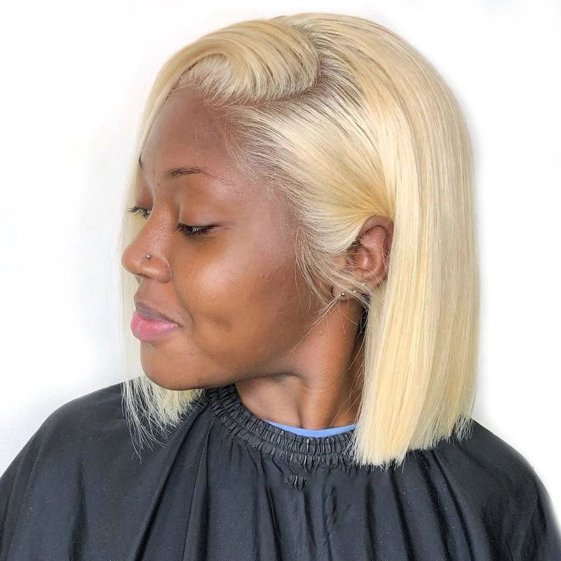 High Quality 613 Blonde Bob Lace Front Wig Pixie Side Part Best Human Hair
