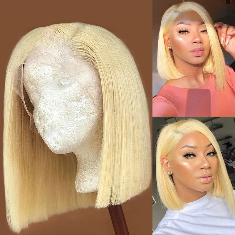 High Quality 613 Blonde Bob Lace Front Wig Pixie Side Part Best Human Hair