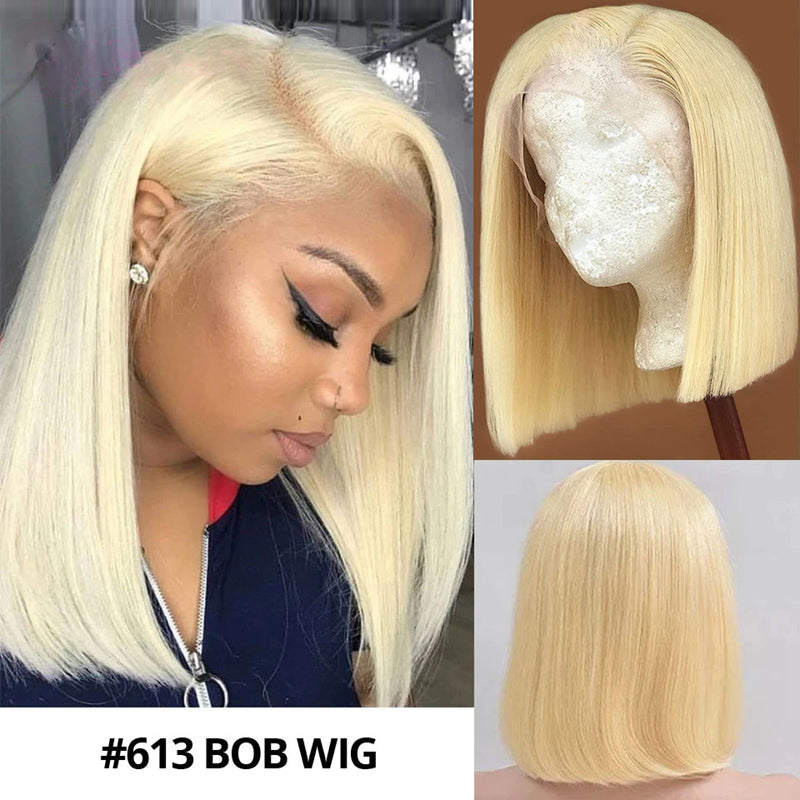 High Quality Best 613 Blonde Human Hair Bob Lace Front Wig Pixie Side Part