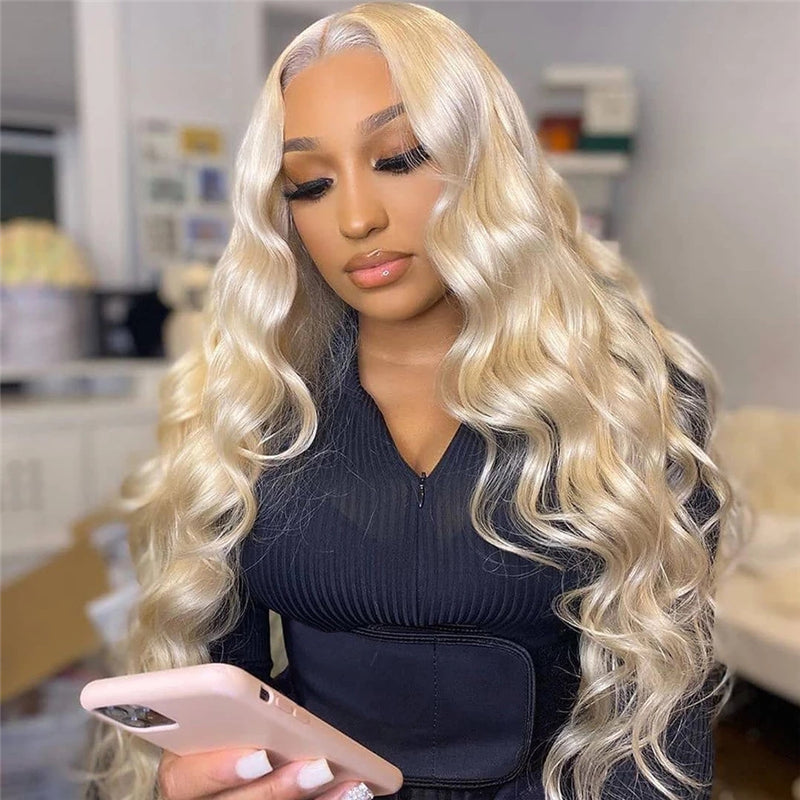 High Density Pre Plucked Body Wave 613 Blonde Lace Frontal Wig