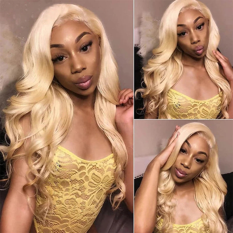 High Density Pre Plucked Body Wave 613 Blonde Lace Frontal Wig