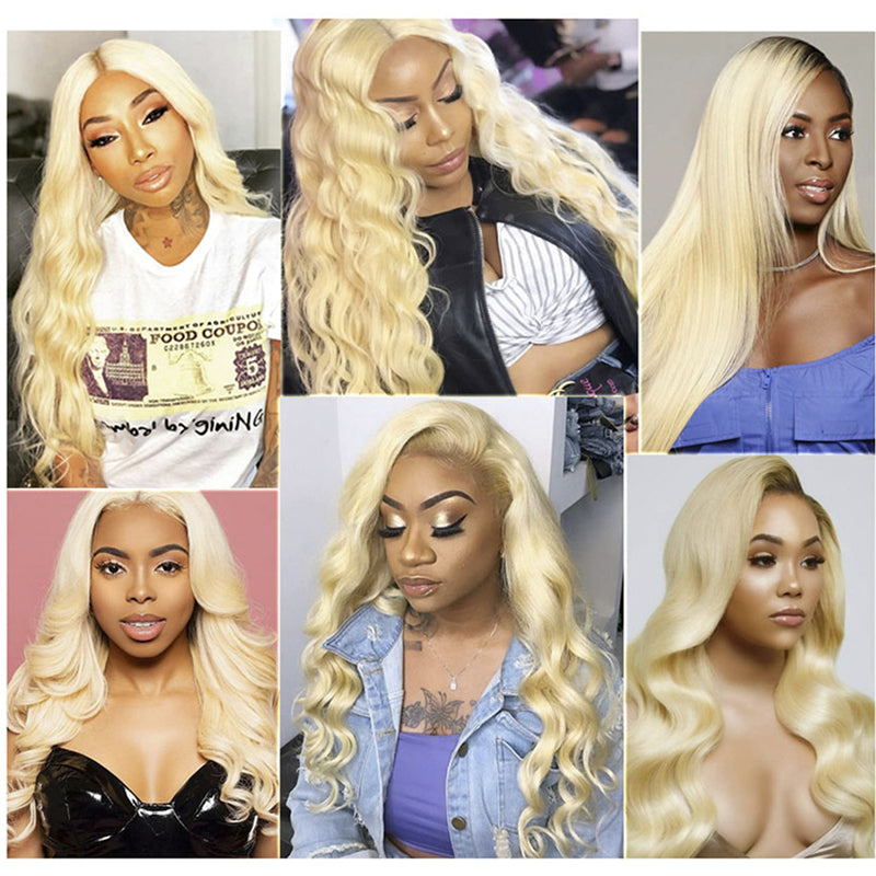 High Density Pre Plucked Body Wave 613 Blonde Lace Frontal Wig