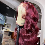 High Quality Body Wave Burgundy Bug 99J Lace Fronl Wig 180% Density Pre Plucked