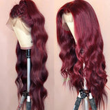 High Quality Body Wave Burgundy Bug 99J Lace Fronl Wig 180% Density Pre Plucked