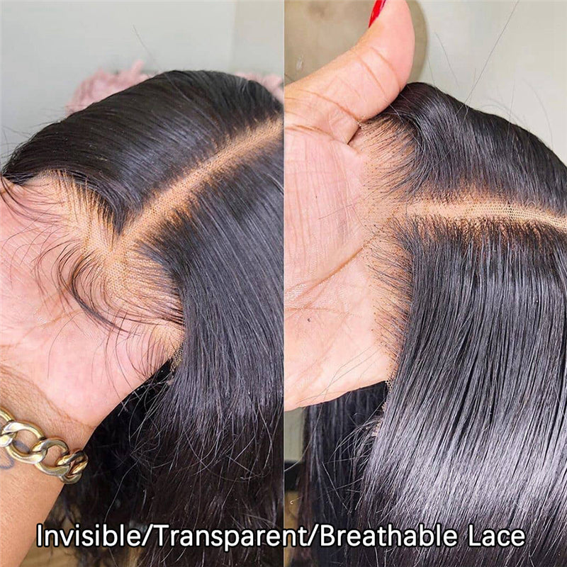 Straight Human Virgin Hair HD Transparent Lace Closure Wig Pre Plucked