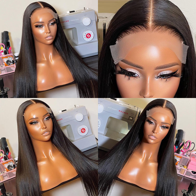 HD Transparent Lace Closure Wig Straight Human Virgin Hair Pre Plucked
