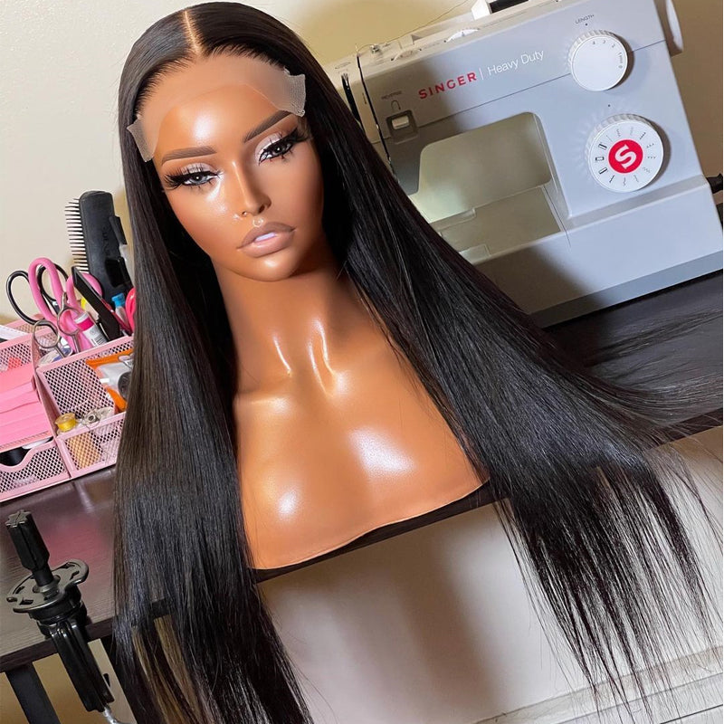 Straight Human Virgin Hair HD Transparent Lace Closure Wig Pre Plucked