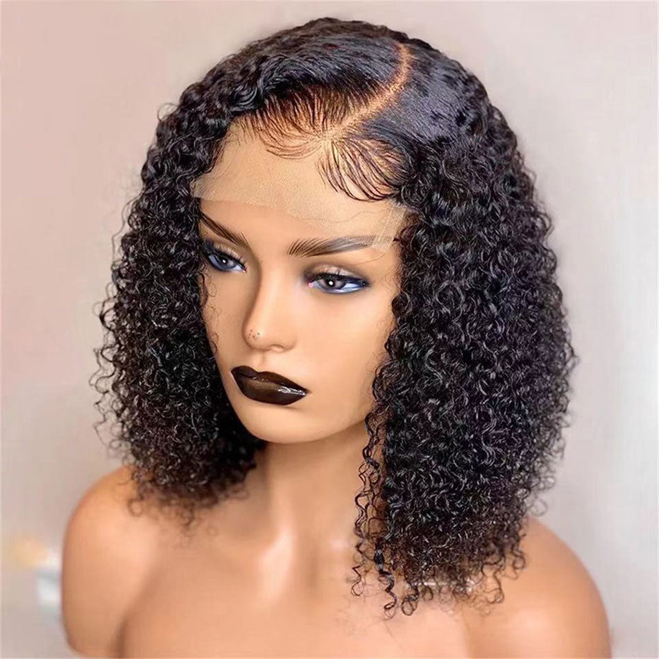 180% Density High Quality Kinky Curly Wave Human Hair BOB Style HD Lace Front Wig Pre Plucked