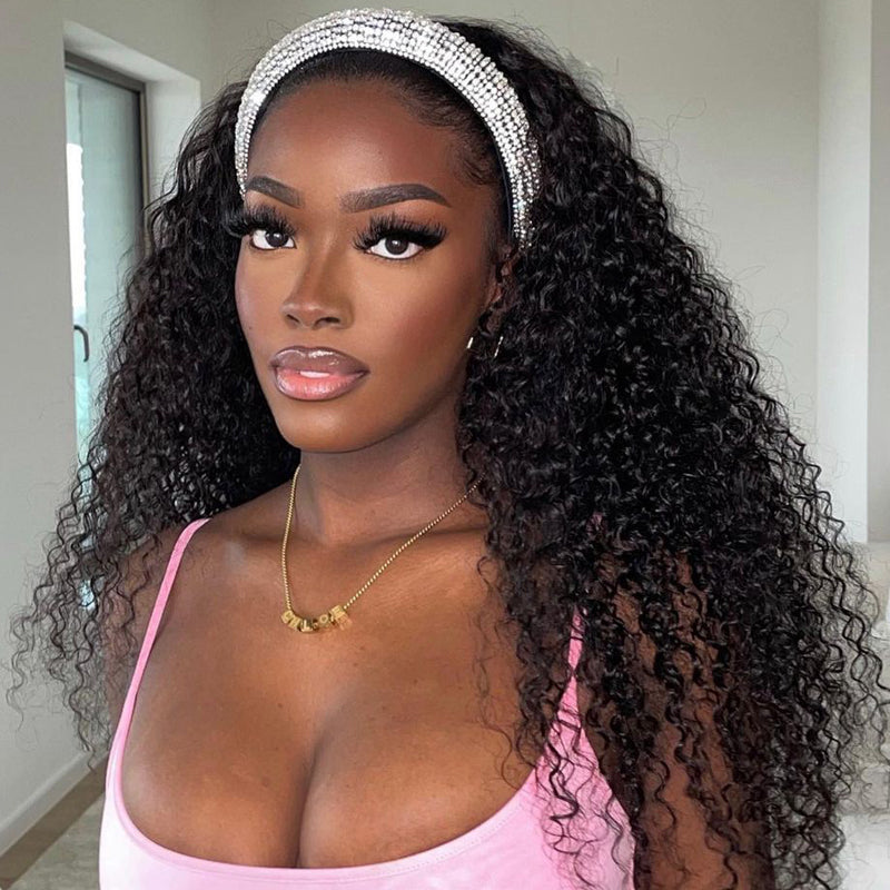 Affordable Kinky Curly Wave Headband Wig Soft Bouncy High Quality