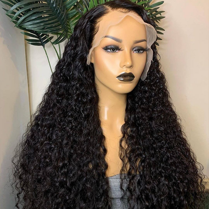 Kinky Curly Transparent Lace Front Wig Human Hair Pre Plucked 180% Density