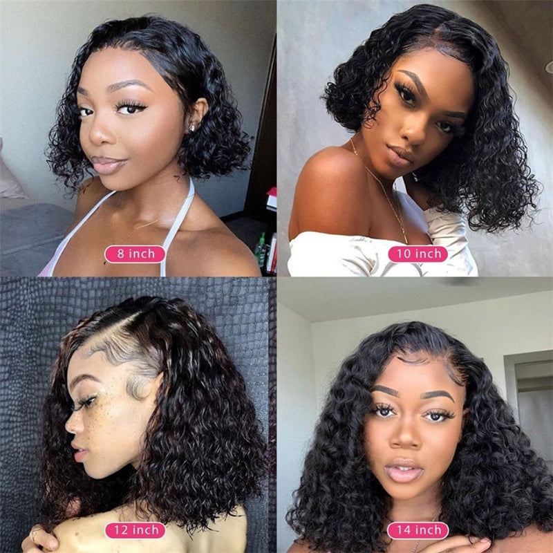 HD Transparent Kinky Curly Wave Short BOB Lace Front Wig Human Hair High Quality