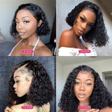 Deep Wave Human Hair Bob Style HD Transparent Lace Front Wig Pre Plucked