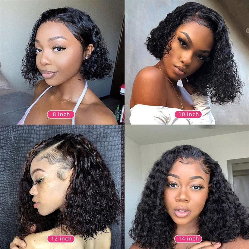 180% Density Pre Plucked Deep Wave Bob Human Hair Wig Glueless HD Lace Front Wig For Black Women