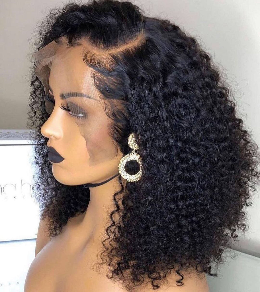 High Quality HD Transparent Kinky Curly Wave BOB Lace Front Wig 100% Human Hair