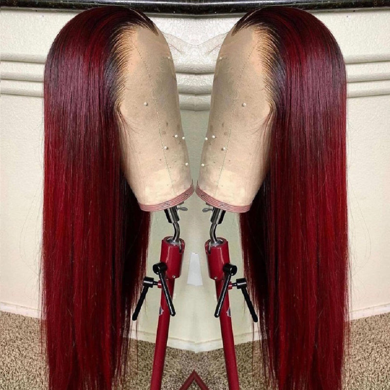 180% Density Burgundy Bug 99J Lace Frontal Wig Red Lace Front Wig Pre Plucked