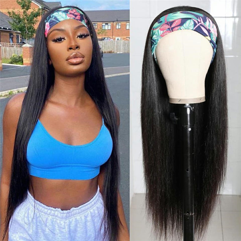 180% Density High Density Headband Wig Straight Virgin Human Hair Headband Wigs For Black Women
