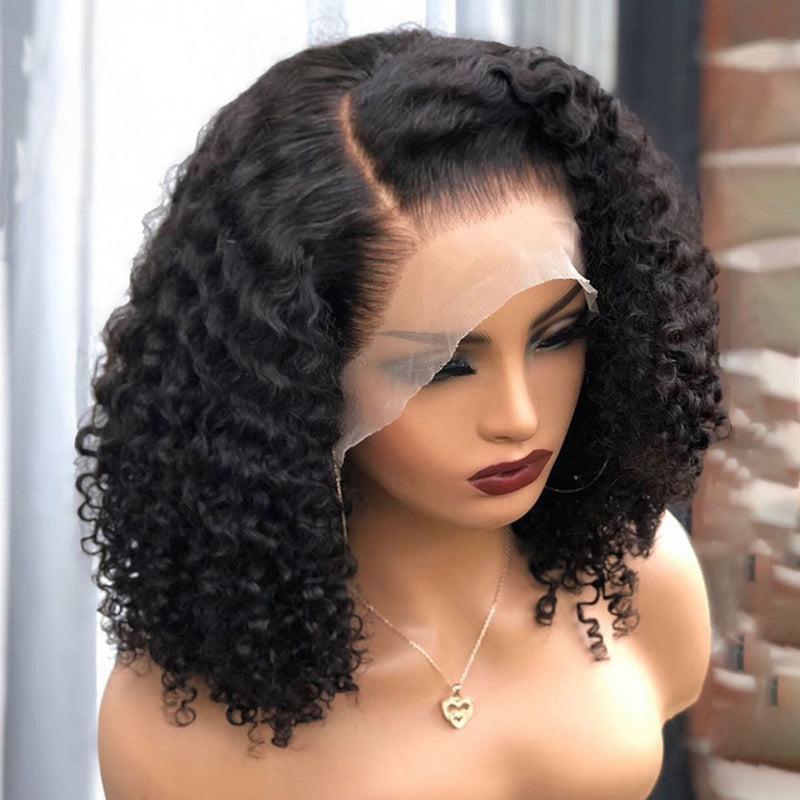 HD Transparent Kinky Curly Wave Short BOB Lace Front Wig Human Hair High Quality