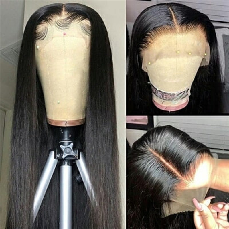 180% Density Glueless Straight HD Transparent 13X4 Lace Front Wig Human Hair Pre Plucked